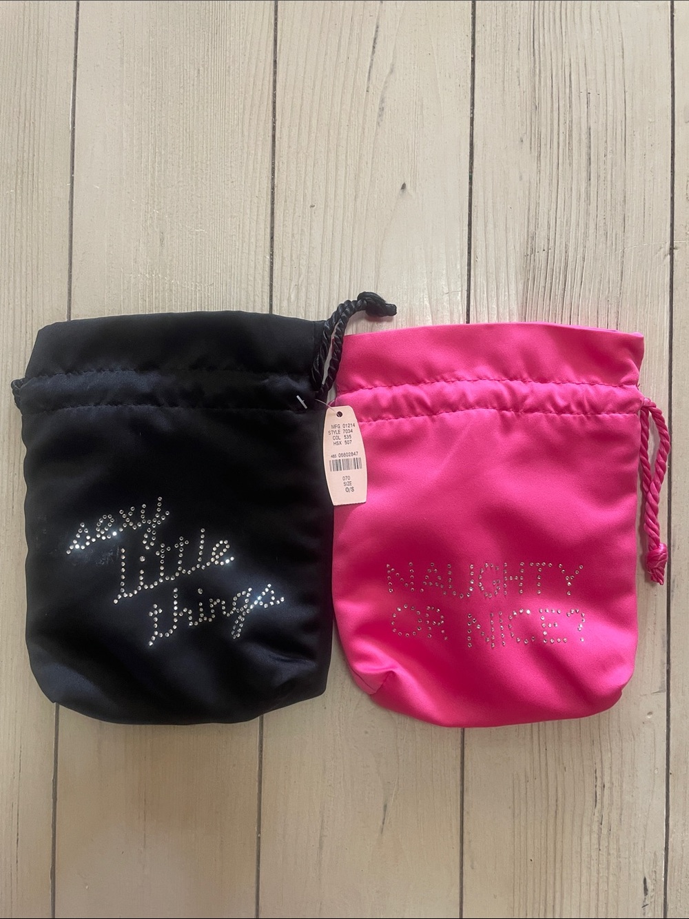 Victoria's Secret Black and Hot Pink Drawstring Pouch Duo
